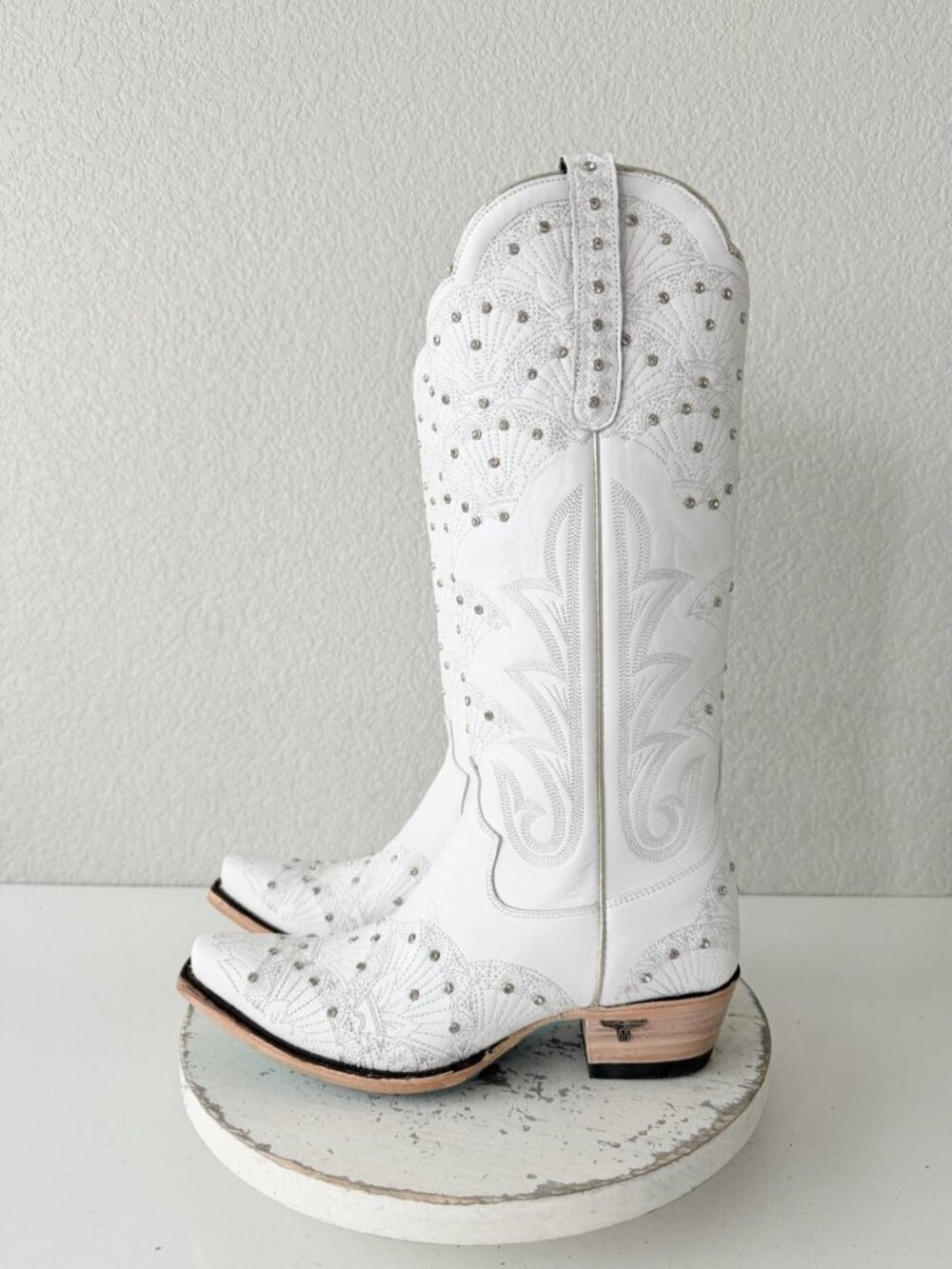 Lane Boots Calypso White Snip Toe Tall Cowboy Boots Western Cowgirl Size 8.5 - Picture 6 of 12